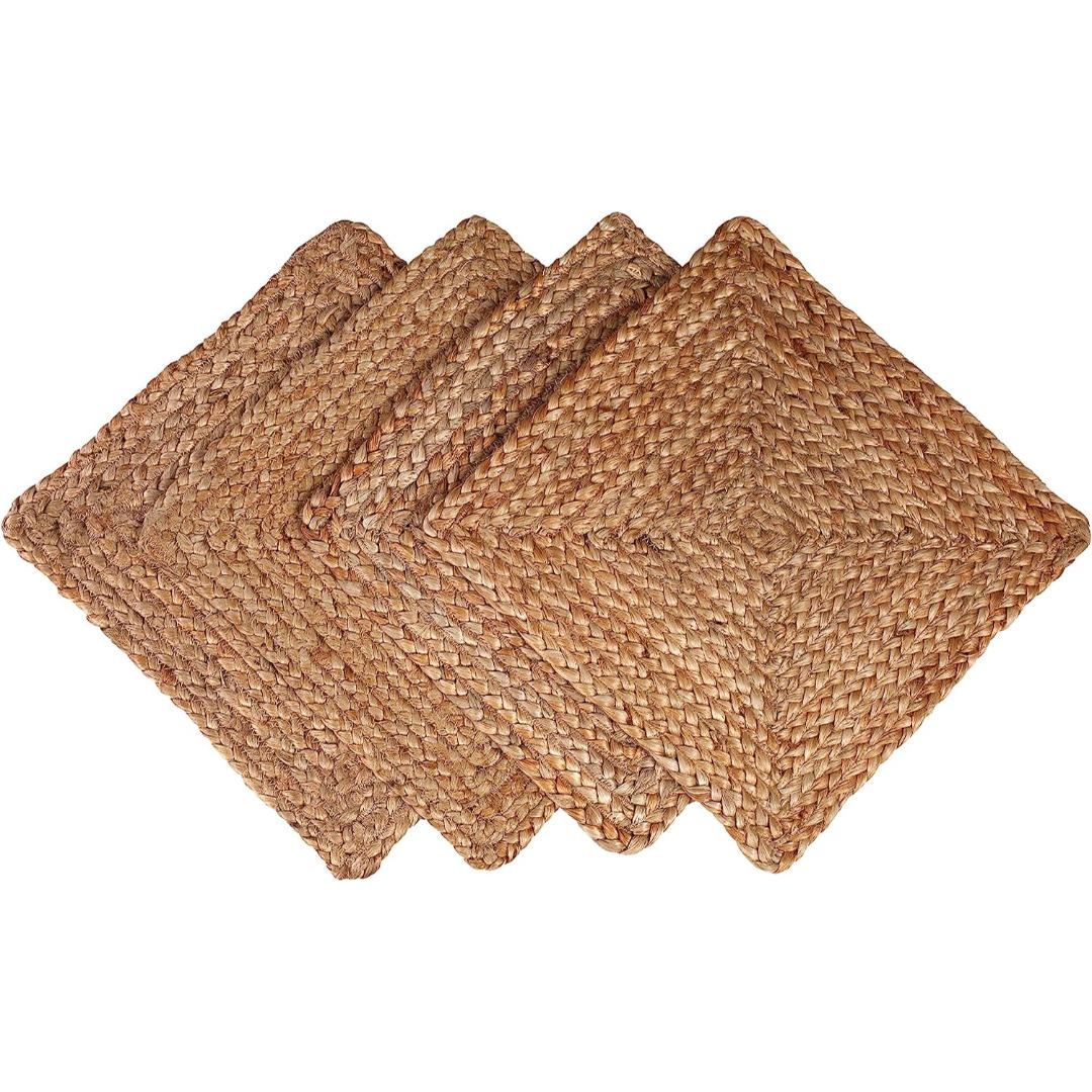 Set of 4 Natural Colored Square Jute Placemat Mats