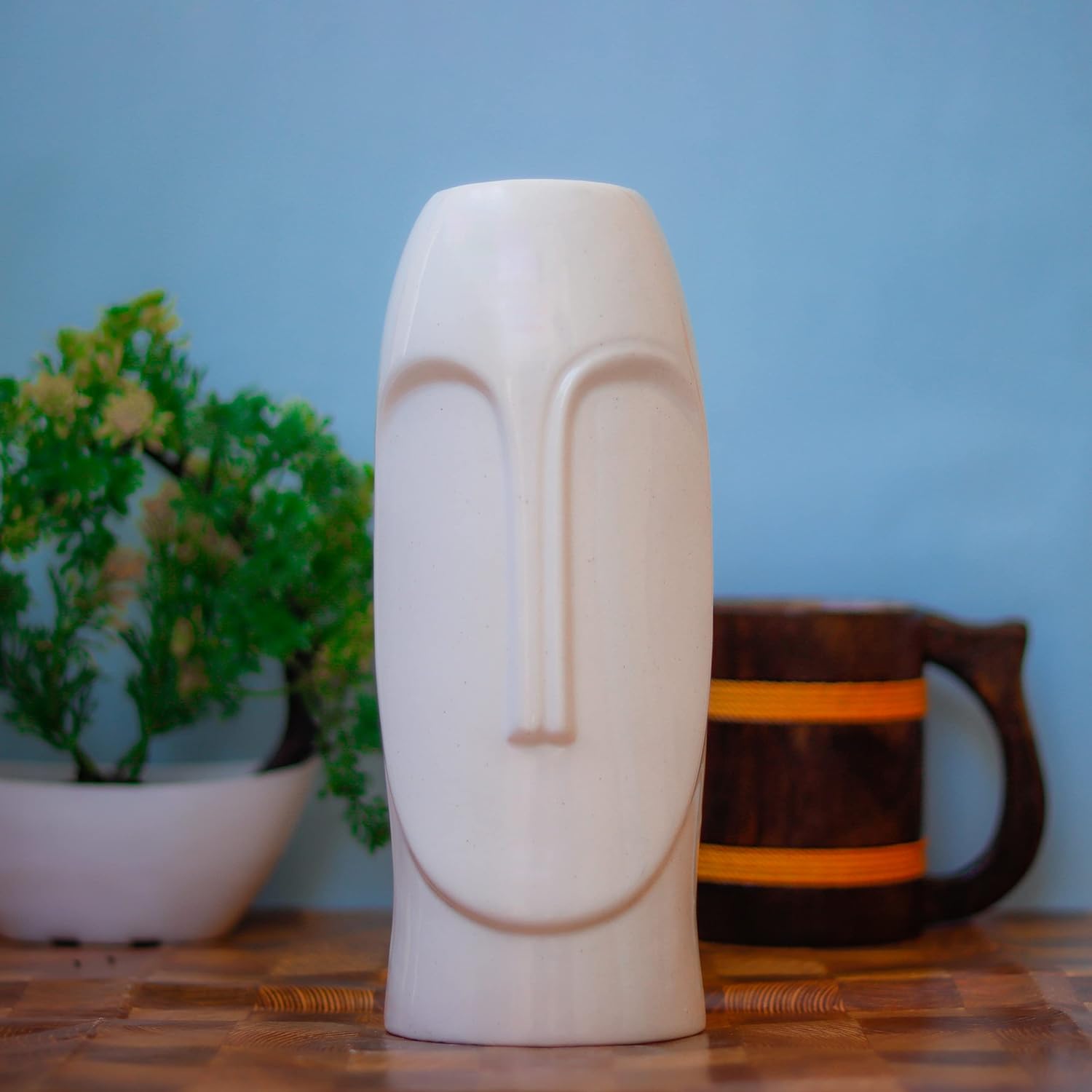 Ceramic Face Flower Vase for decor White 8inch