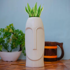 Ceramic Face Flower Vase for decor White 8inch