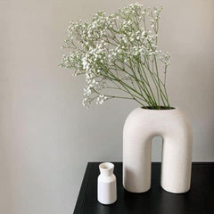 Abstract Inverted U-Shaped Ceramic Flower Vase White