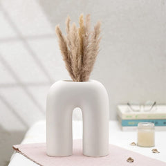 Abstract Inverted U-Shaped Ceramic Flower Vase White